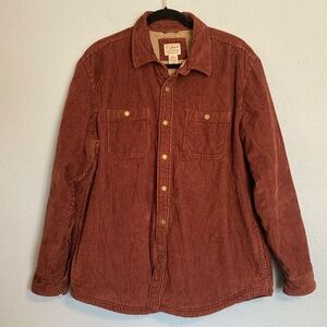 L.L. Bean Mens Sz L Vintage Maroon Corduroy Fleece Lined Barn Coat Jacket Snaps